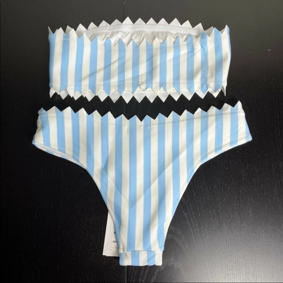 NWT Onia XS Wilma bandeau Astrid top Blue & White macro stripe bikini swim set - Picture 2 of 3
